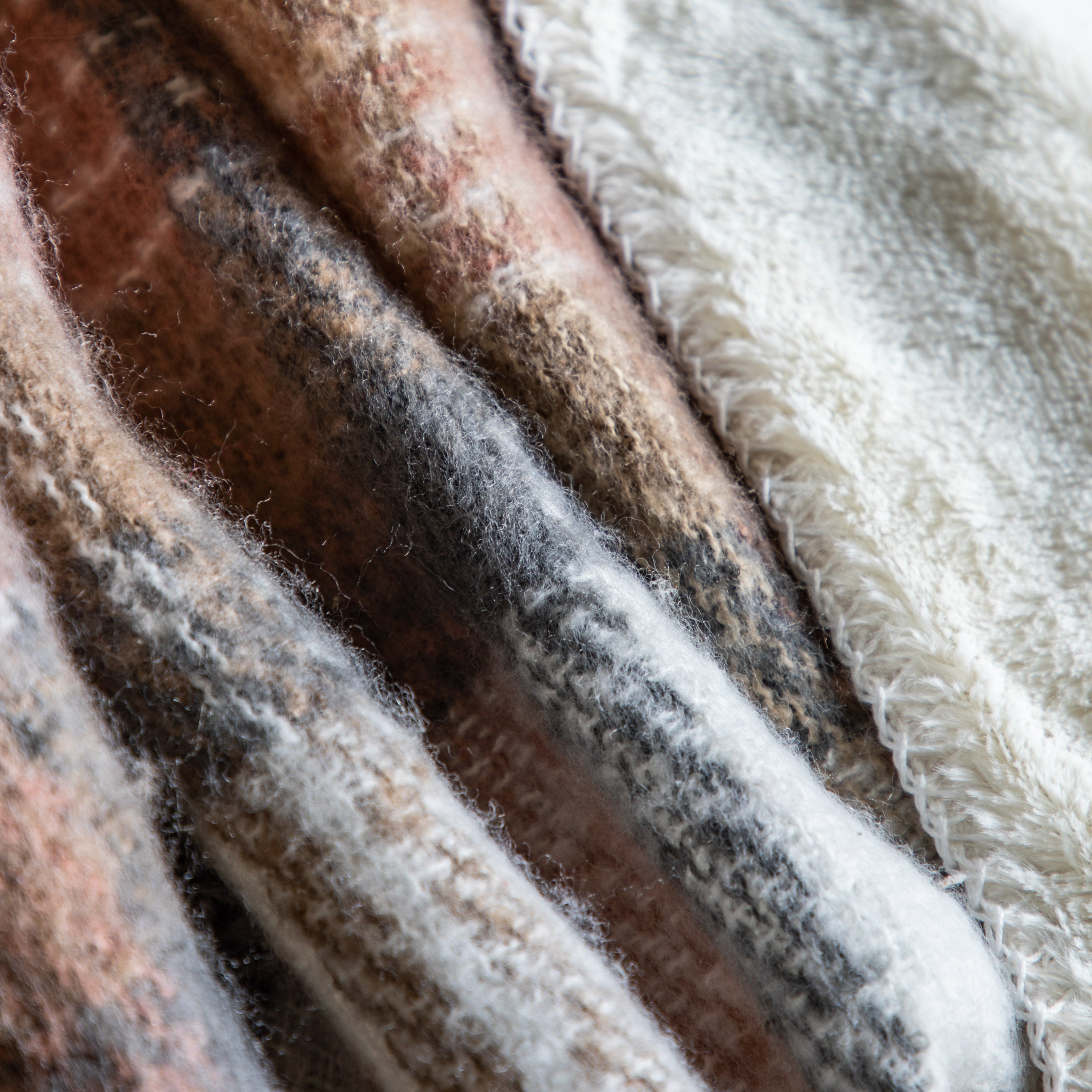 Check Natural Faux Mohair Sherpa Throw